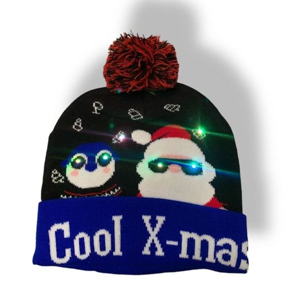 Santa Cool X-Mas Light-up Winter POM-POM Beanie, OSFM - Picture 1 of 4